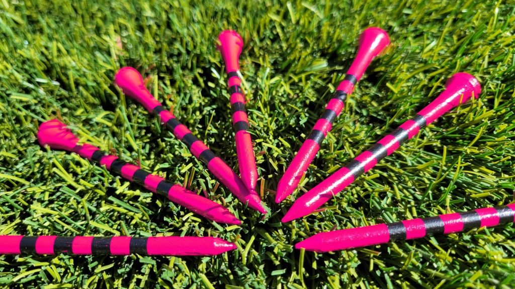 Pink Golf Tees with Black Precision Height Stripes